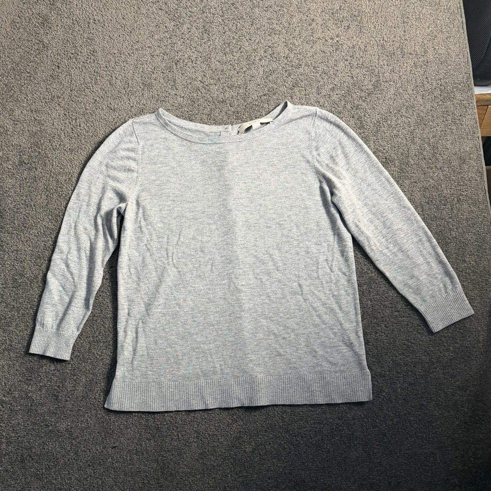 LOFT Ann Taylor Gray Wool Blend Button Back Boat Neck Sweater Small